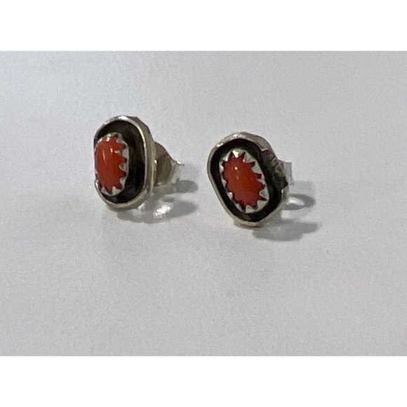 Diamond Bar Coral Southwestern Earrings Womens Silver Boho Hippie NEW - Picture 2 of 5